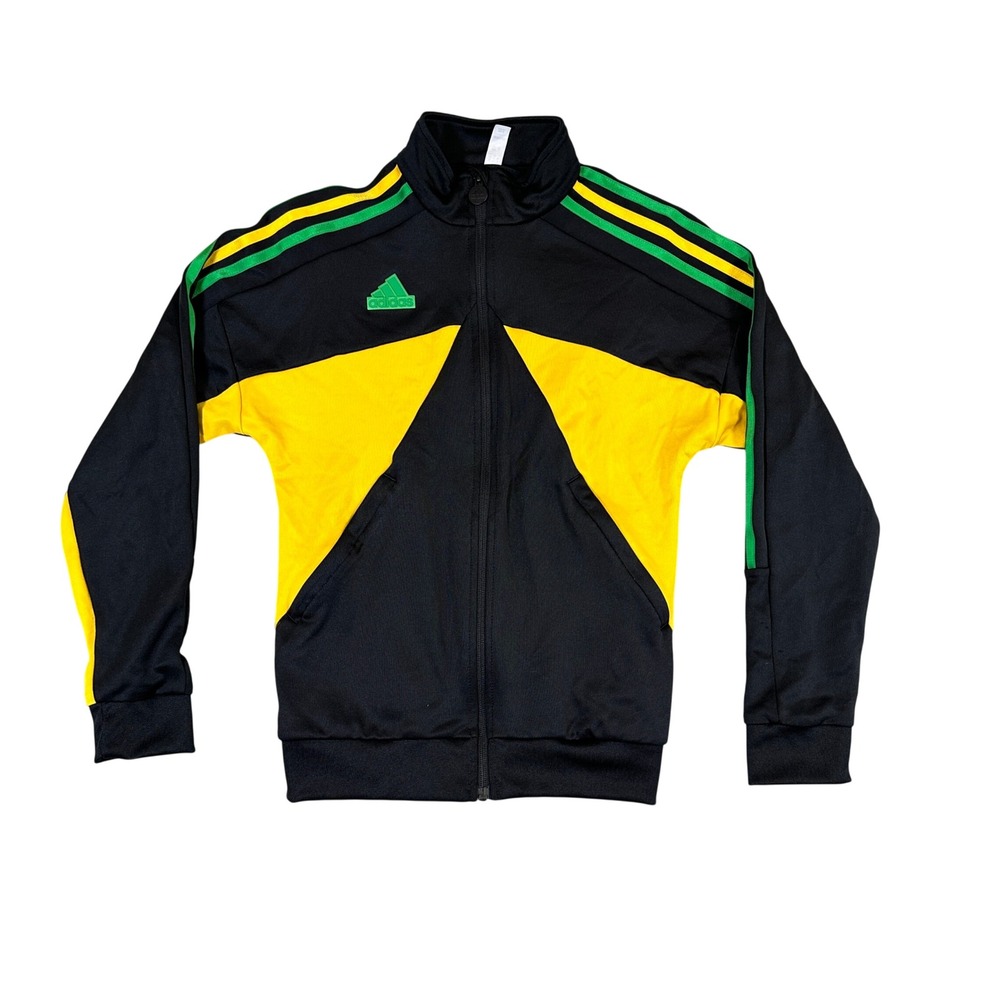 Adidas Mens Track Jacket Black Yellow Green Colorblock Full Zip Sportswear L